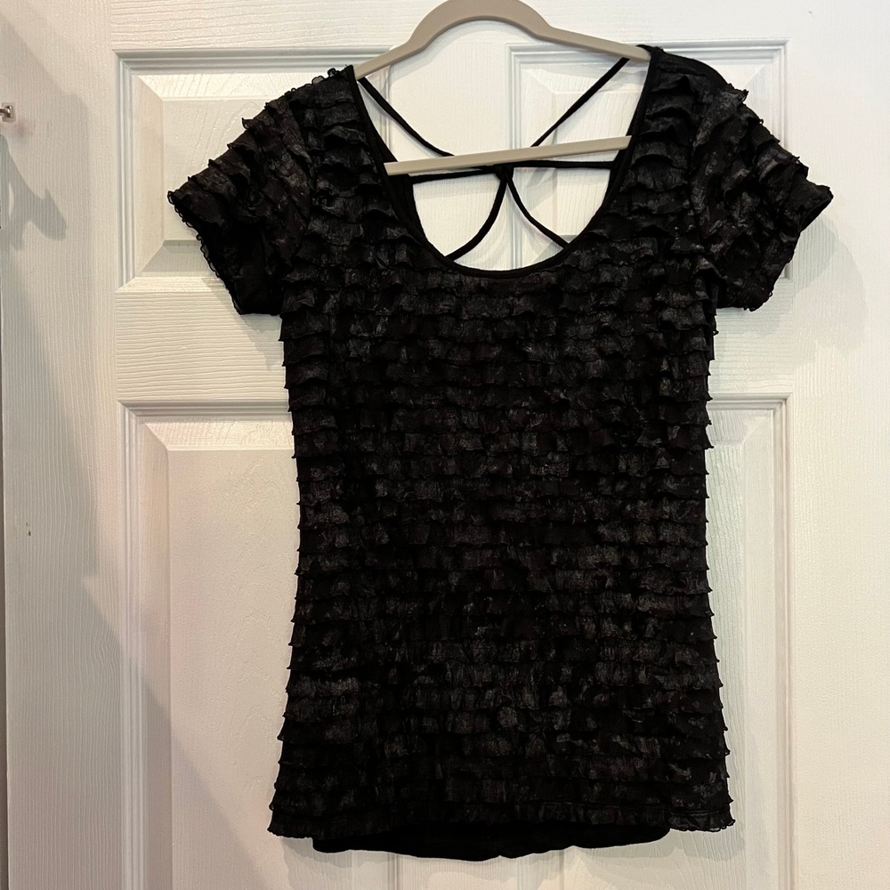Studio Y Ruffle Top Polyester Rayon Black Strappy Back Romantigoth Goth Y2K L